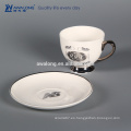 Bone China Copa de té de cerámica con logotipo, taza de té impresa y platillo establece para la venta al por mayor